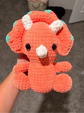 Homemade Plush Coral Triceratops Stuffed Animal - Kids Toy